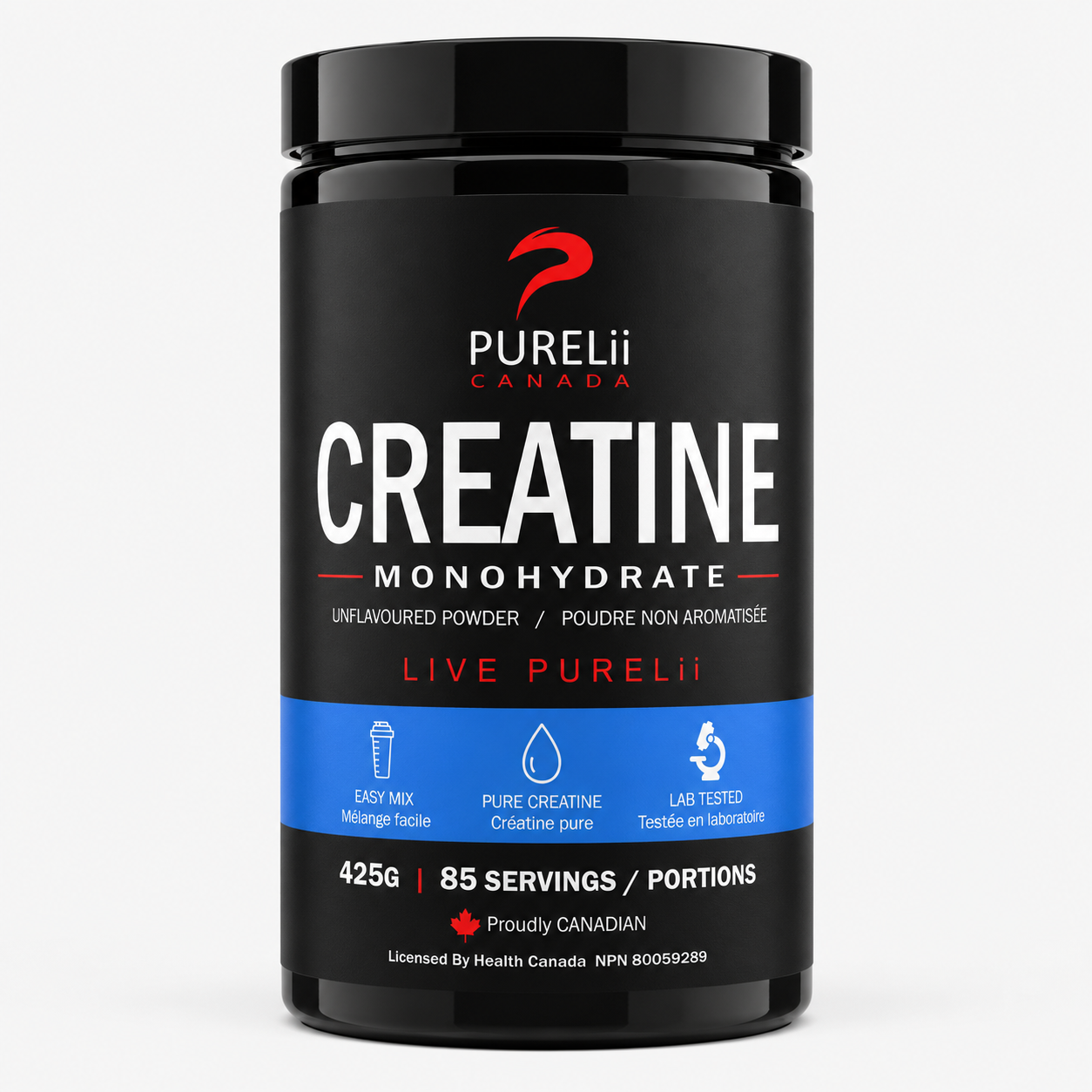 PURELii Creatine Monohydrate jar — front label